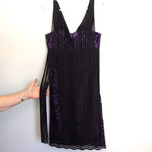 Nina Austin Fringe & Lace Mini Lace Dress in Black & Purple Women's Size Small